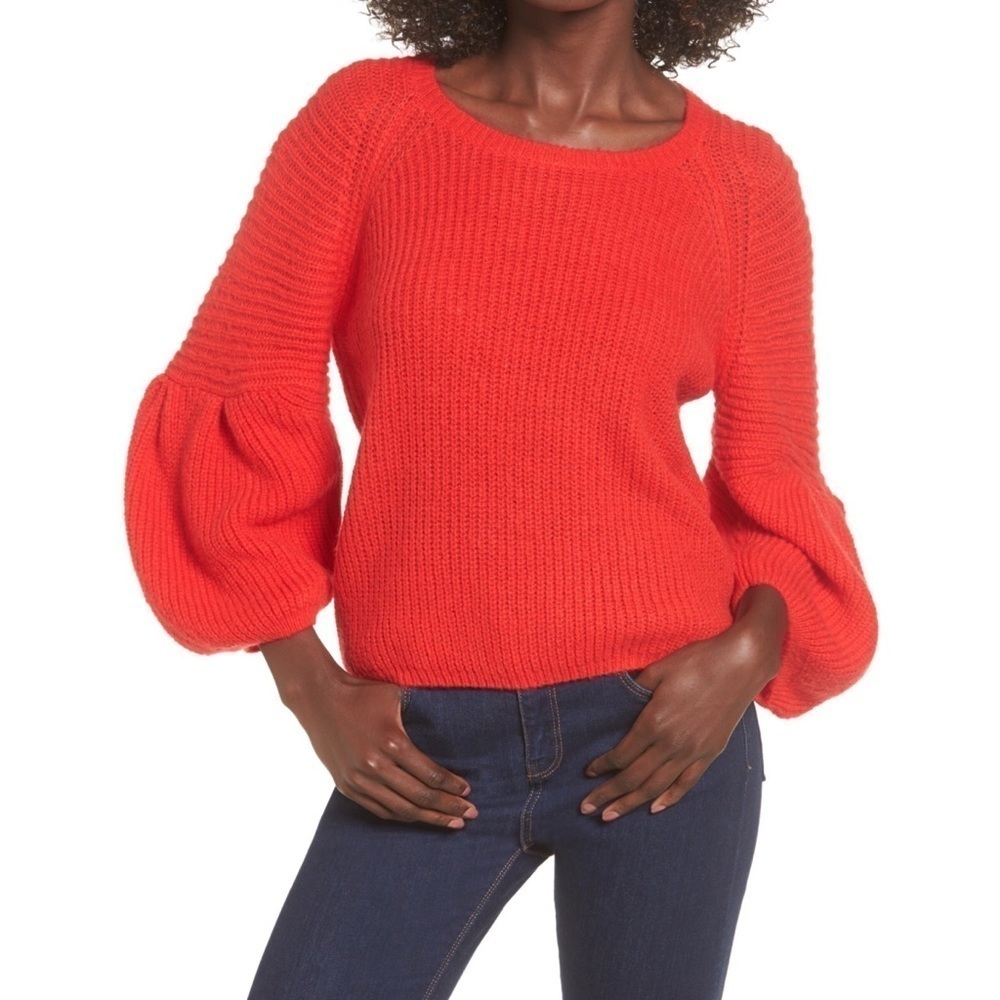 LeiTH Dolman Statement Bubble Sleeves Red Sweater​​​​​​